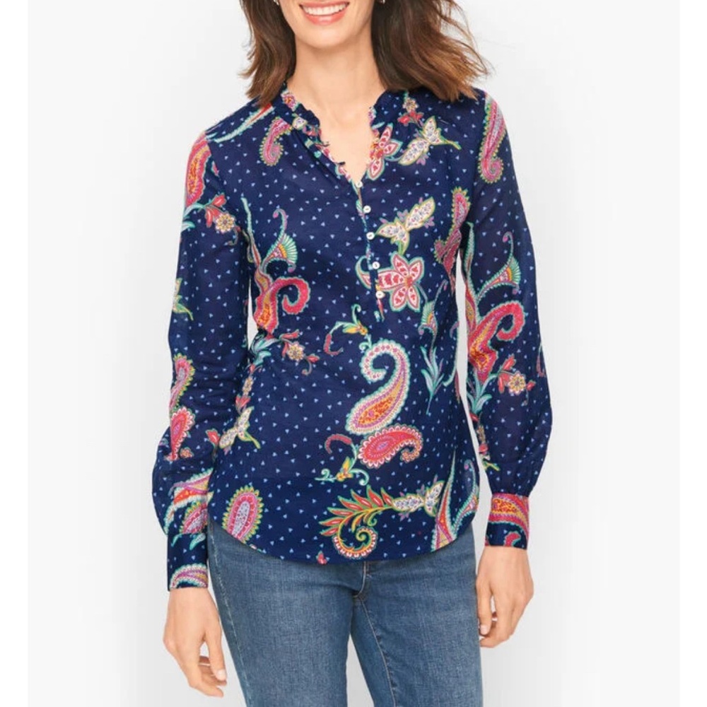 NWT Talbots Plus Band Collar Long Sleeves Pullover Twinkle Paisley Size 3X